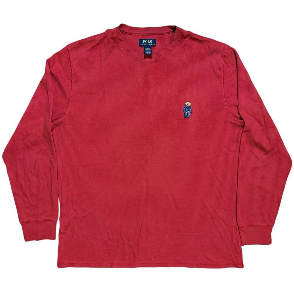 Polo Ralph Lauren Bear Waffle Knit Sleepwear Long Sleeve Shirt Red Men's Size XL